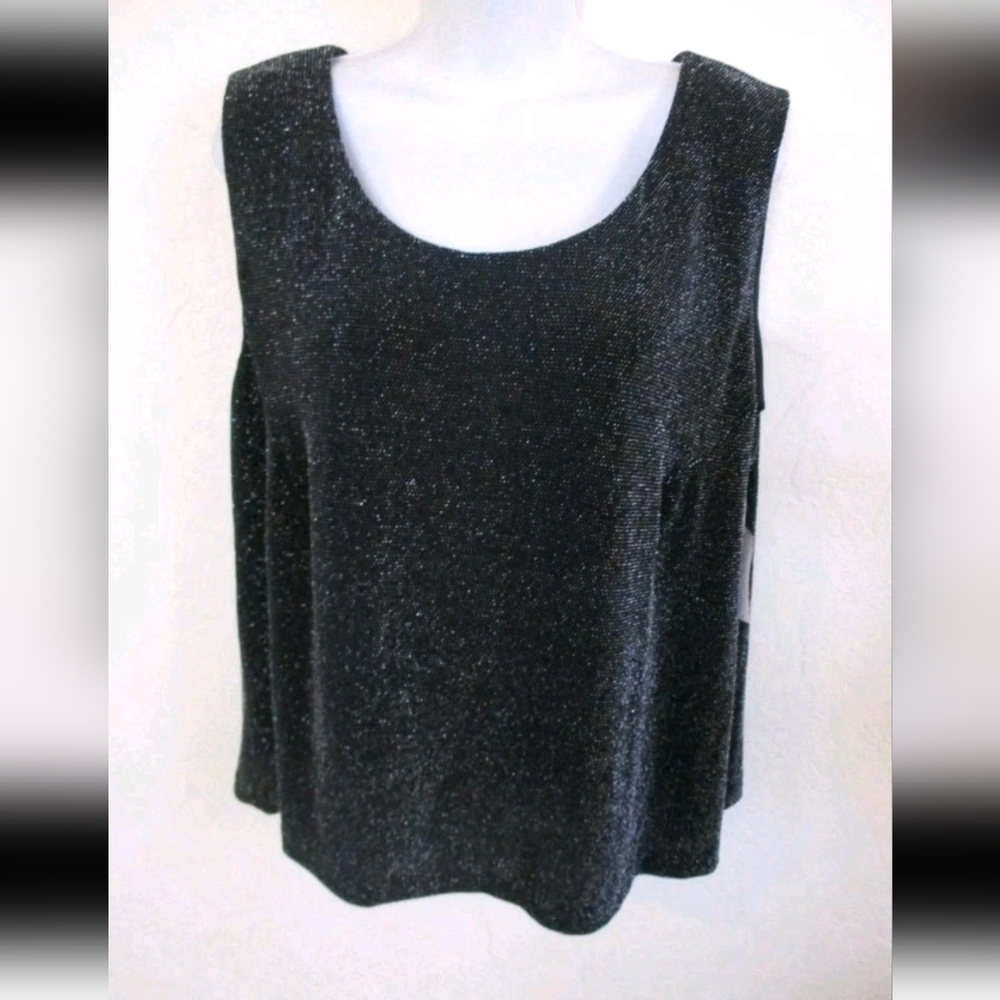 Vintage Xscape by Joanna Chen  Shimmer Sparkle Black Tank Top Sz Large Petite